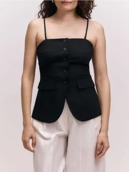 Reserved Vestă cu adaos de in negru