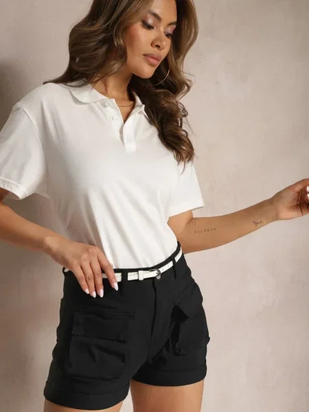 Bermude din cu talie înaltă și largi Lianella negre