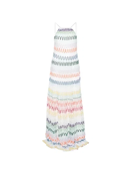 Rochie maxi Missoni fără mâneci cu dungi de costum alb
