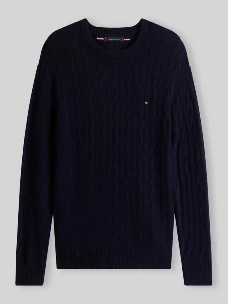 Sweter o kroju regular fit z czystej wełny owczej Tommy Hilfiger granatowy