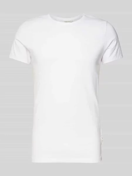 T-shirt z prążkowanym okrągłym dekoltem Casual Friday biała