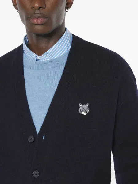 Cardigan Maison Kitsune cu broderie albastru