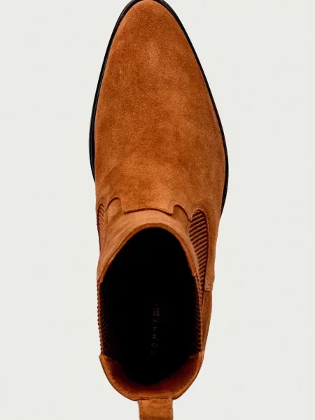 Tommy Hilfiger боти челси дамски от велур SUEDE WESTERN CHELSEA BOOT кафяво