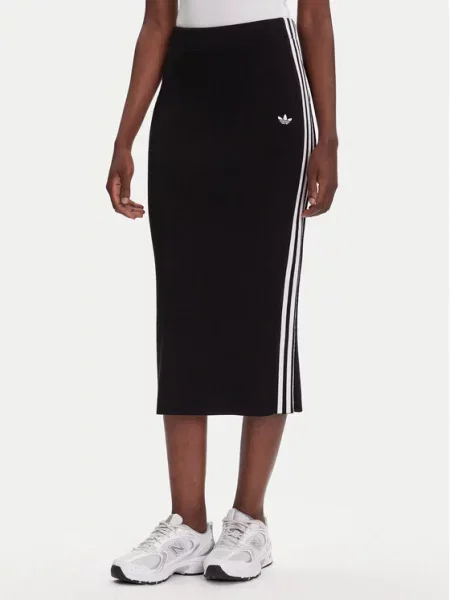 Трикотажная юбка-карандаш Adidas в полоску черная