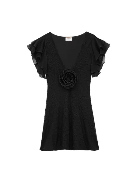 Sukienka Saint Laurent z dekoltem w serek czarna