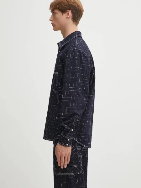 Τζιν πουκάμισο Kenzo Weave Casual ανδρικό ναυτικό μπλε