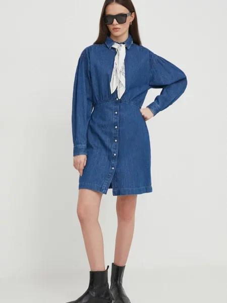 Дънкова рокля Pepe Jeans JULIE къса разкроена тъмносиньо