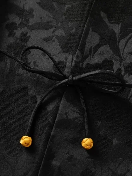 Palton Shanghai Tang cu model floral din jacard cu cordon negru