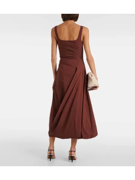 Rochie midi Simkhai drapată până la genunchi din poplin maro