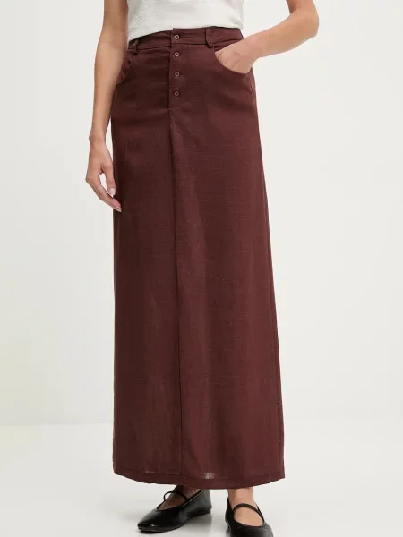 Lanena suknja Answear Lab maxi ravna smeđa