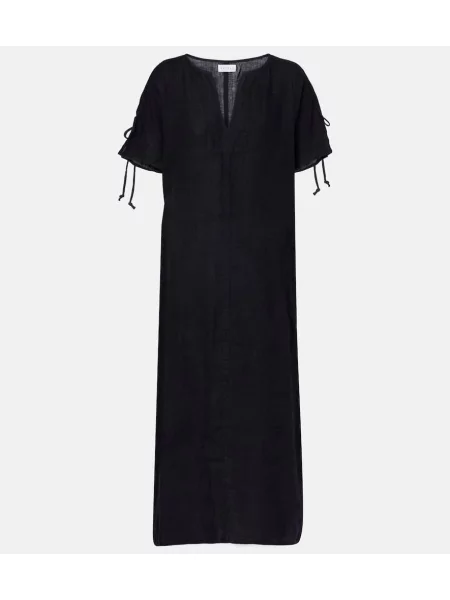 Ľanové oblekové midi šaty Velvet po kolená modrá