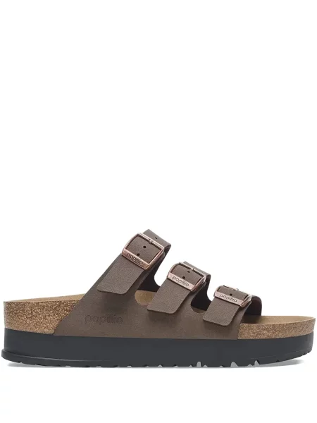 Papuci Birkenstock cu platformă cu cataramă maro