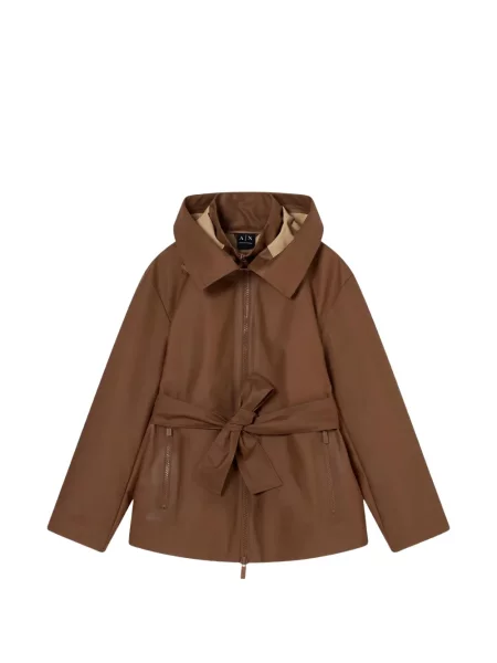 Cu centură geacă Armani Exchange cu glugă maro