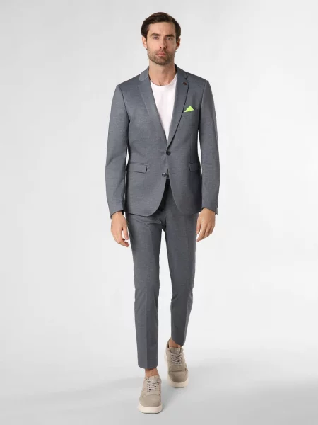 Finshley & Harding London Garnitur Brixdon-Hoxdon Mężczyźni Slim Fit niebieski|szary marmurkowy 44 szary