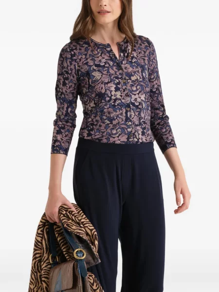Cardigan Maliparmi de lână cu model floral cu imagine albastru