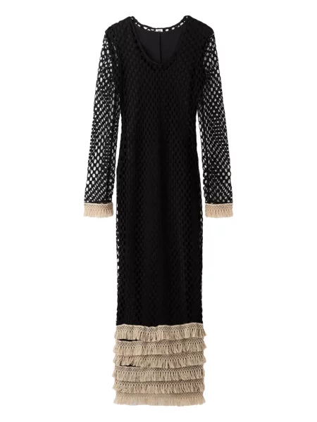Rochie maxi By Malene Birger cu franjuri de costum negru