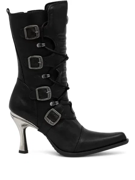 Botine New Rock cu șireturi din dantelă negru