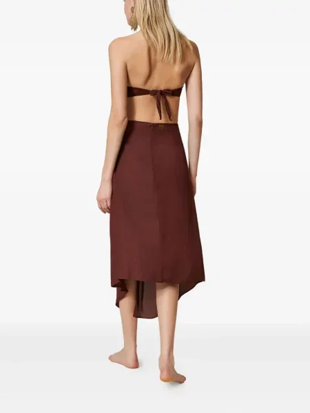 Fustă midi Twinset din jacard până la genunchi maro