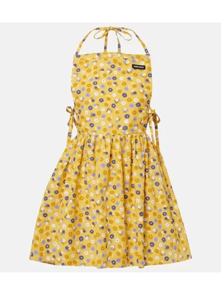 Rochie Miu Miu cu model floral din poplin cu spatele deschis galben
