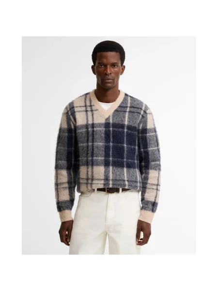 Sweter z wełny z dekoltem w serek Barbour szary