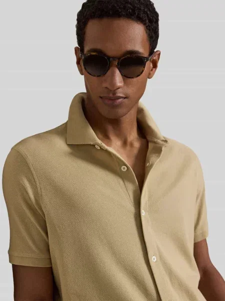Koszulka polo o kroju regular fit z pełną listwą guzikową z czystej bawełny Polo Ralph Lauren beżowa