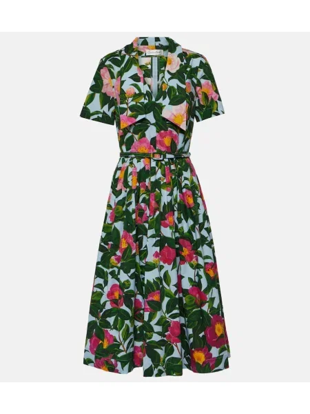 Midi obleka Oscar De La Renta s cvetličnim vzorcem poplin