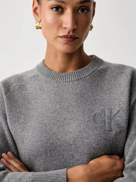 Calvin Klein Jeans пуловер дамски с добавена вълна сиво
