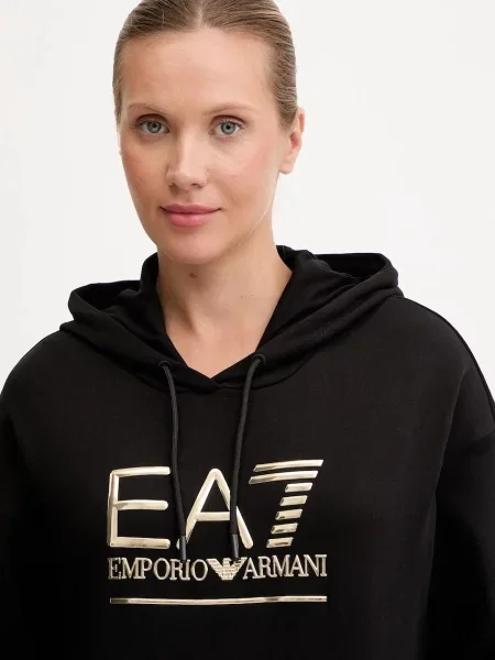 Свитер Ea7 Emporio Armani с капюшоном с аппликацией черный