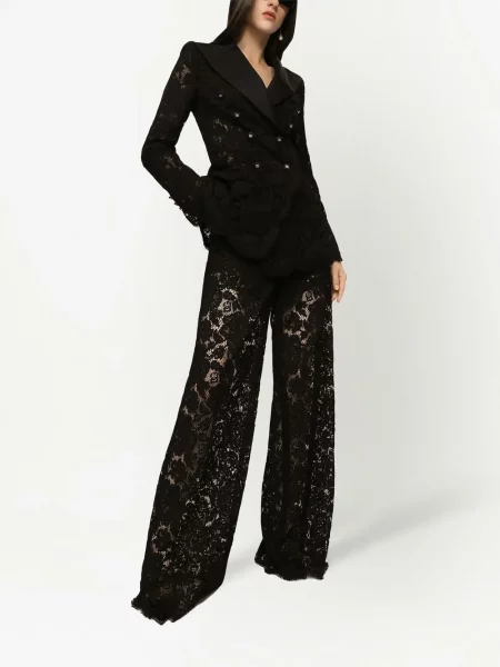 Gėlėtas nėriniuotas švarkas Dolce & Gabbana dvieiliai juoda