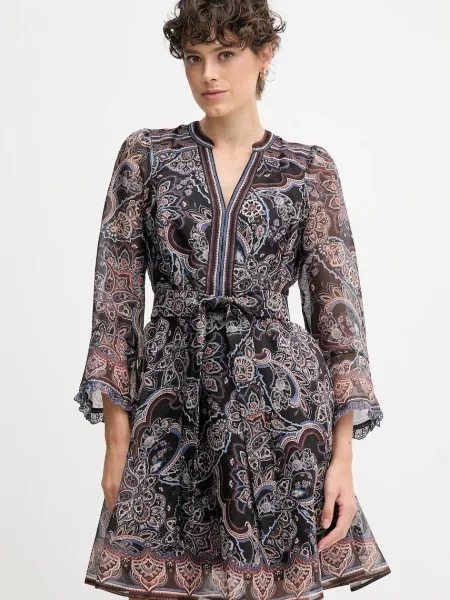 Hale BOB rochie din mătase mini evazați maro