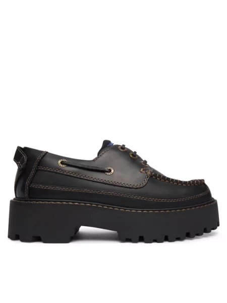Tommy Jeans Κλειστά παπούτσια Archive Boat Shoe Leather μαύρο
