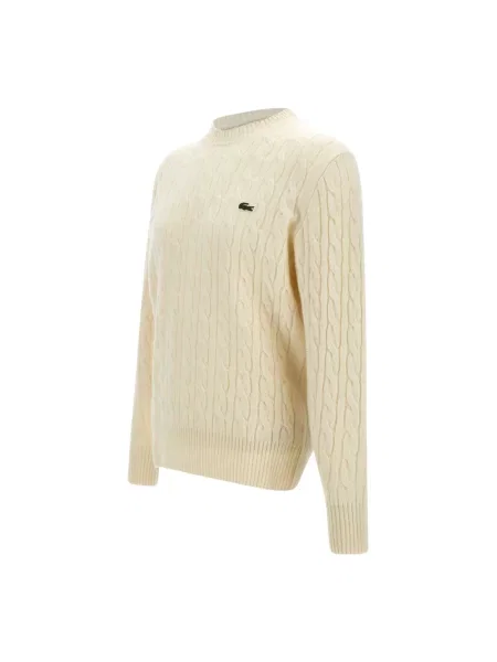 Sweter Lacoste wełniany elegancki biały