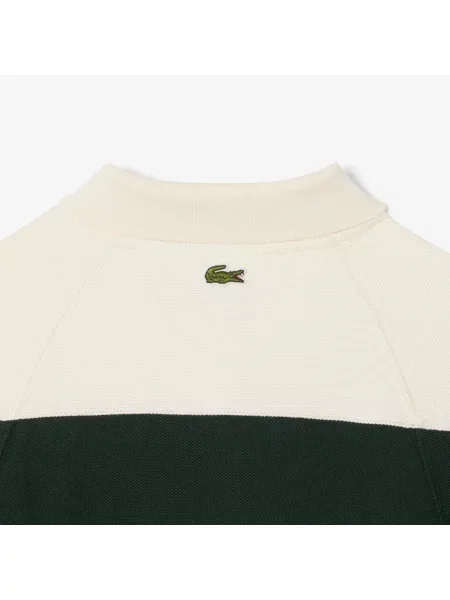 Lacoste Sukienka Z Kołnierzykiem Polo Z Długim Rękawem Z Blokadą Koloru Slim Fit Ciemnozielona zielony