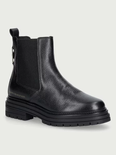 Tommy Hilfiger chelsea čižmy dámske kožené TH EMBOSS GRAIN LEATHER CHELSEA čierna