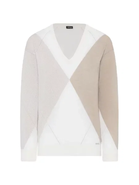 Pulover Kiton cu decolteu în V cu imprimeu geometric alb