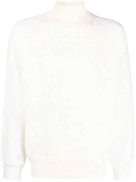 Pulover Neil Barrett cu broderie tricotate alb