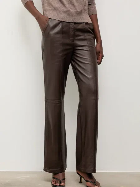 Answear.LAB pantaloni de piele lat high waist maro