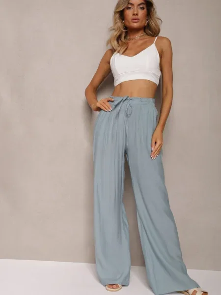 Pantaloni largi bleu deschis din cu în talie Abyga albastru