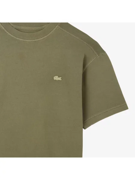 Lacoste T-Shirt Z Okrągłym Dekoltem Relaxed Fit Khaki zielony