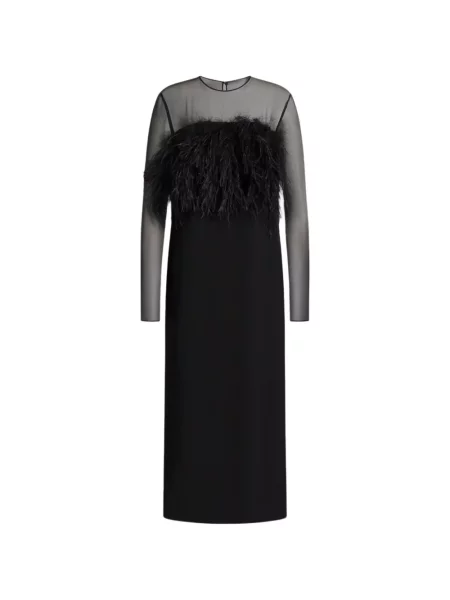 Rochie midi Alberta Ferretti din satin cu pene negru