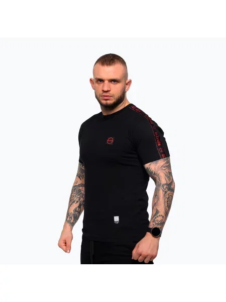 Férfi póló Octagon Stripe black/red. Méret: L fekete