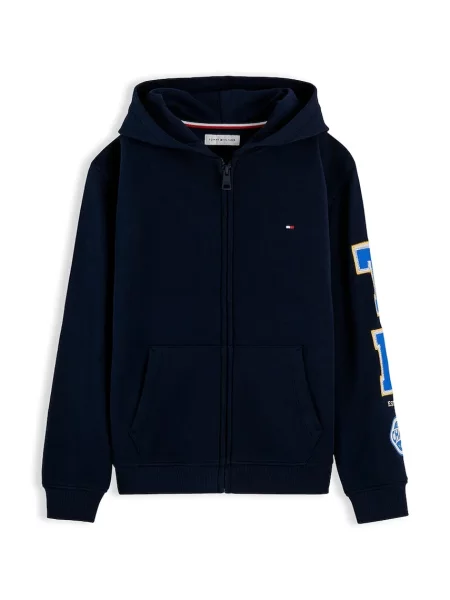 Tommy Hilfiger dukserica na zakopčavanje sa kapuljačom za djecu od pamuka plava