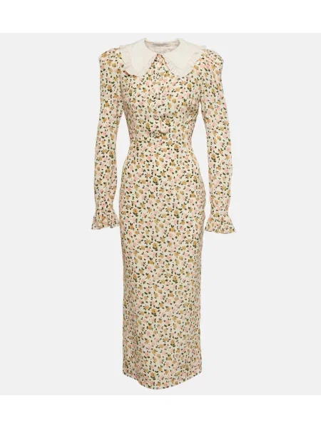 Svilena midi obleka Alessandra Rich s cvetličnim vzorcem