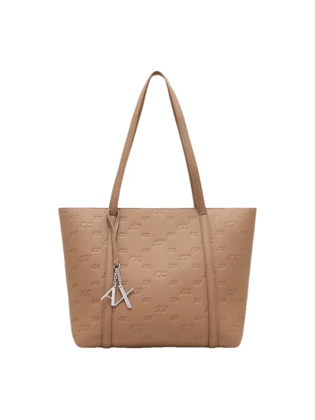 Armani Exchange torebka shopper z imitacji skóry brązowa