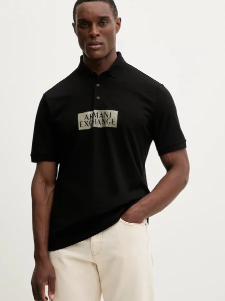 Тениска с яка Armani Exchange с принт черно