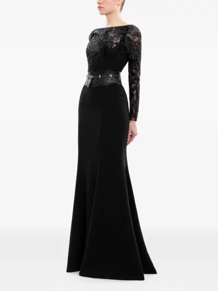 Rochie maxi Saiid Kobeisy cu broderie lungă de costum negru