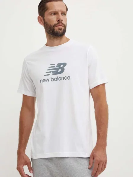 Тениска New Balance Essentials Cotton с принт бяло