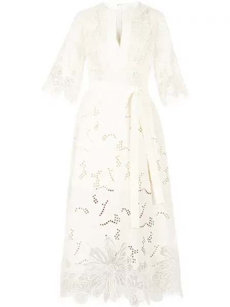 Rochie midi Elie Saab cu broderie până la genunchi de costum alb