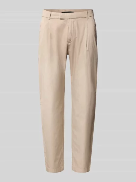Spodnie garniturowe o kroju slim fit z zaszewkami i francuskimi wpuszczanymi Cinque beżowe