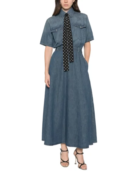 Rochie din denim Valentino Garavani cu buline cu legături albastru